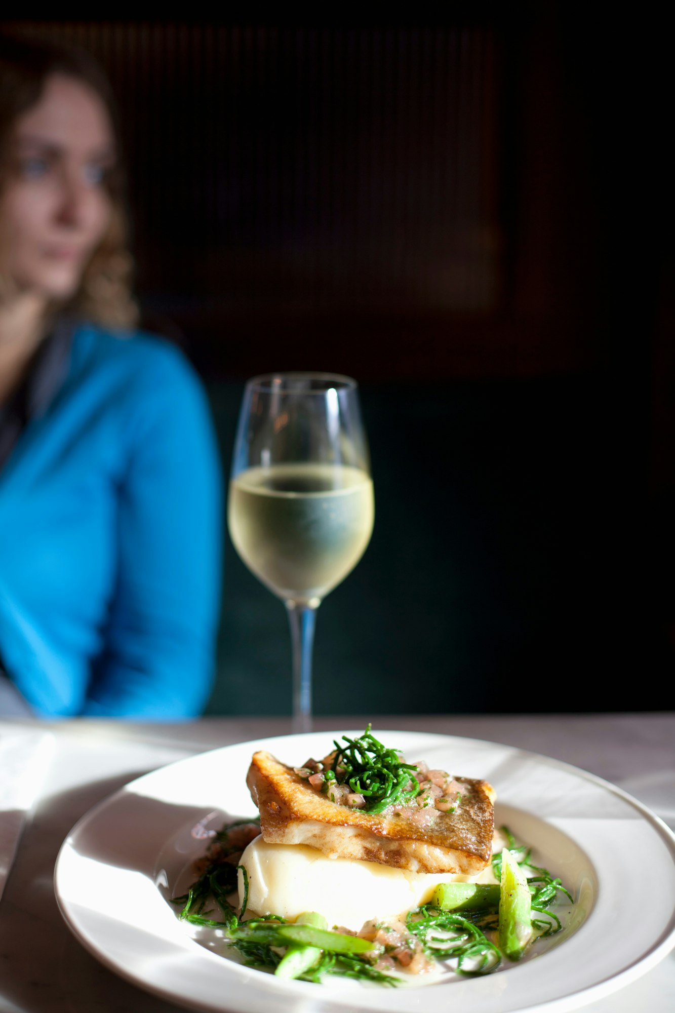 Plate of food on restaurant table